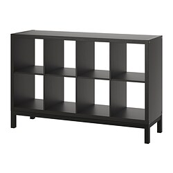KALLAX - Unit rak dengan rangka bawah, hitam-cokelat/hitam, 147x94 cm