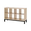 KALLAX - Shelving unit with underframe, white stained oak effect/black, 147x94 cm