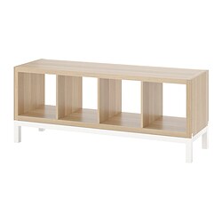 KALLAX - Unit rak dengan rangka bawah, efek kayu oak diwarnai putih/putih, 147x59 cm