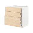 METOD/MAXIMERA - Base cab f hob/3 fronts/3 drawers, white/Askersund light ash effect, 80x60x80 cm