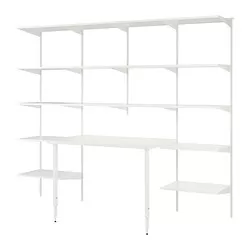 BOAXEL/LAGKAPTEN - Unit rak dengan meja, putih, 250x62x201 cm