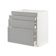 METOD/MAXIMERA - Base cab f hob/4 fronts/3 drawers, white/Bodbyn grey, 80x60x80 cm