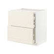 METOD/MAXIMERA - Base cab f hob/2 fronts/3 drawers, white/Bodbyn off-white, 80x60x80 cm