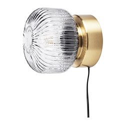 SOLKLINT - Wall lamp, brass/grey clear glass