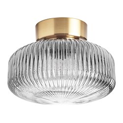 SOLKLINT - Ceiling lamp, brass/grey clear glass, 27 cm