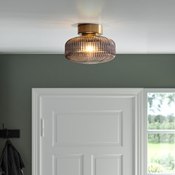 SOLKLINT - Ceiling lamp, brass/grey clear glass, 27 cm