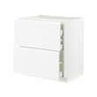METOD/MAXIMERA - Base cab f hob/2 fronts/3 drawers, white/Voxtorp matt white, 80x60x80 cm