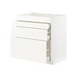 METOD/MAXIMERA - Base cab f hob/4 fronts/3 drawers, white/Veddinge white, 80x60x80 cm