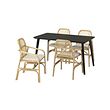 SALNÖ/LISABO - Table and 4 chairs with armrests, black rattan/Gransel natural, 140x78 cm
