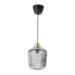 SOLKLINT - Lampu gantung, kuningan/kaca bening abu-abu, 22 cm
