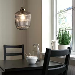 SOLKLINT - Lampu gantung, kuningan/kaca bening abu-abu, 22 cm