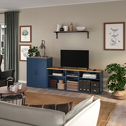 SKRUVBY - TV storage combination, black-blue, 226x38x90 cm