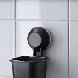 TISKEN - Tempat sikat gigi + plastik hisap, hitam