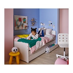 SLÄKT - Bed frame with underbed and storage, white, 90x200 cm