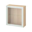 BESTÅ - Unit rak dengan pintu kaca, efek kayu oak diwarnai putih Glassvik/putih/hijau muda kaca bening, 60x22x64 cm