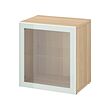 BESTÅ - Unit rak dengan pintu kaca, efek kayu oak diwarnai putih Glassvik/putih/hijau muda kaca bening, 60x42x64 cm