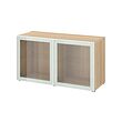 BESTÅ - Unit rak dengan pintu kaca, efek kayu oak diwarnai putih Glassvik/putih/hijau muda kaca bening, 120x42x64 cm