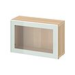 BESTÅ - Unit rak dengan pintu kaca, efek kayu oak diwarnai putih Glassvik/putih/hijau muda kaca bening, 60x22x38 cm