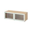 BESTÅ - Shelf unit with glass doors, white stained oak effect Glassvik/white/light green clear glass, 120x42x38 cm
