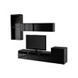 BESTÅ - TV storage combination/glass doors, black-brown/Selsviken high-gloss/black clear glass, 300x42x211 cm