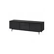 RANNÄS - TV bench with doors, black/black glass, 178x42 cm