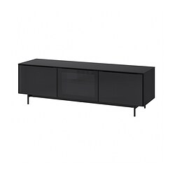 RANNÄS - TV bench with doors, black/black glass, 178x42 cm