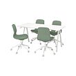 TROTTEN/LÅNGFJÄLL - Conference table and chairs, white/green-grey, 160x80 cm
