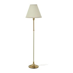 FLYGHÖJD - Floor lamp, brass/beige