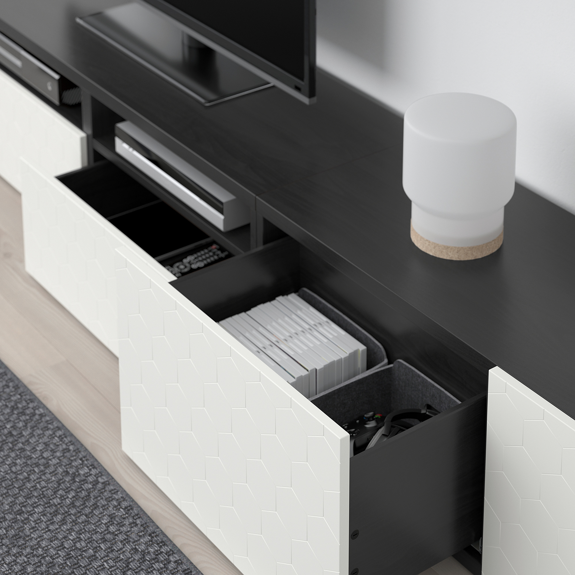 BESTÅ TV storage combination, blackbrown/Vassviken white IKEA Indonesia