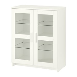 BRIMNES - Cabinet with doors, glass/white, 78x95 cm