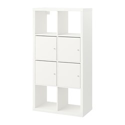KALLAX - Unit rak, dengan 4 pintu/putih, 77x147 cm