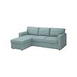 BÅRSLÖV - 3-seat sofa-bed with chaise longue, Tibbleby light grey-turquoise