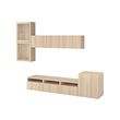 BESTÅ - Kombinasi penyimpanan TV/pintu kaca, efek kayu oak diwarnai putih/Lappviken kaca bning ksan kayu oak dwrnai pth, 300x42x211 cm