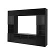 BESTÅ - TV storage combination/glass doors, black-brown/Selsviken high-gloss/black clear glass, 300x42x231 cm