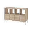 KALLAX - Unit rak dengan rangka bawah, dengan 2 pintu/4 laci/efek kayu oak diwarnai putih, 147x94 cm