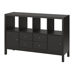 KALLAX - Shelving unit with underframe, with 2 doors/4 drawers/black-brown, 147x94 cm