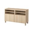 BESTÅ - Meja TV dengan pintu, efek kayu oak diwarnai putih/Lappviken/Stubbarp efek kayu oak diwarnai putih, 120x42x74 cm