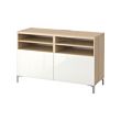 BESTÅ - Meja TV dengan pintu, efek kayu oak diwarnai putih/Selsviken/Nannarp high-gloss/putih, 120x42x74 cm