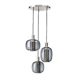 HÖGVIND - Pendant lamp with 3 lamps, nickel-plated/grey glass, 41 cm