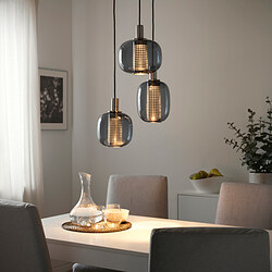 HÖGVIND - Pendant lamp with 3 lamps, nickel-plated/grey glass, 41 cm