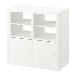 KALLAX - Unit rak, dengan 2 pintu/dengan 2 sisipan rak putih, 77x77 cm
