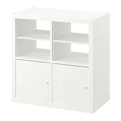 KALLAX - Unit rak, dengan 2 pintu/dengan 2 sisipan rak putih, 77x77 cm