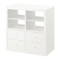 KALLAX - Unit rak, dengan 4 laci/dengan 2 sisipan rak putih, 77x77 cm