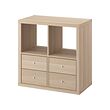 KALLAX - Shelving unit, with 4 drawers/white stained oak effect, 77x77 cm