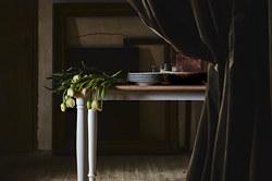 DANDERYD - Meja makan, veneer kayu oak/putih, 130x80 cm
