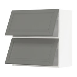 METOD - Wall cabinet horizontal w 2 doors, white/Bodbyn grey, 80x37x80 cm
