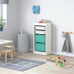 TROFAST - Storage combination with boxes, white/white turquoise, 46x30x95 cm