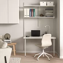BOAXEL/LAGKAPTEN - Unit rak dengan meja, putih, 125x62x201 cm