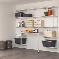 BOAXEL/LAGKAPTEN - Unit rak dengan meja, putih, 250x62x201 cm