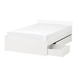 VIHALS - Bed frame with 2 storage boxes, white/Luröy, 120x200 cm